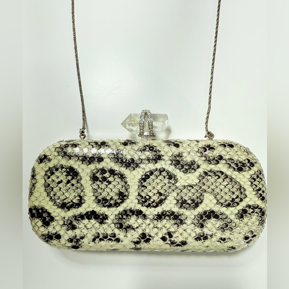 Marchesa Snake Print Crystal Minaudiere Clutch Evening Bag